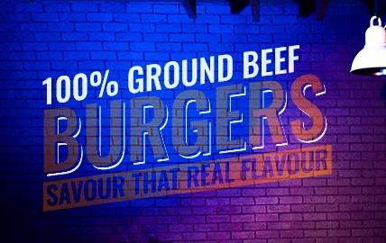 100% pure beef burgers text